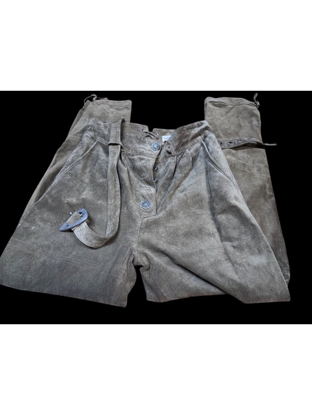 Vintage Landhaus Suede Oktoberfest Pants Floral Buttons Adjustable Waist Sz M